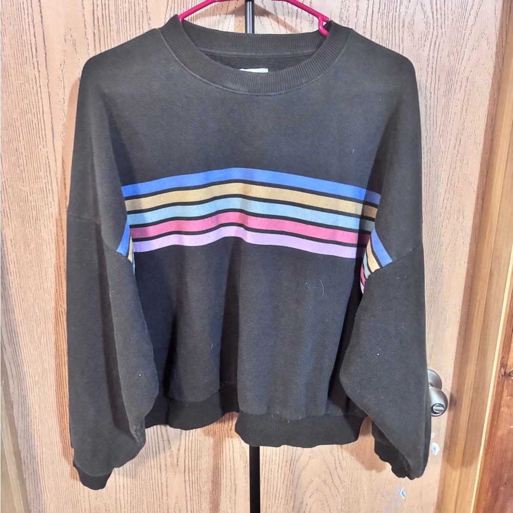 American Eagle Outfitters Black and Blue Crew Neck Sweater